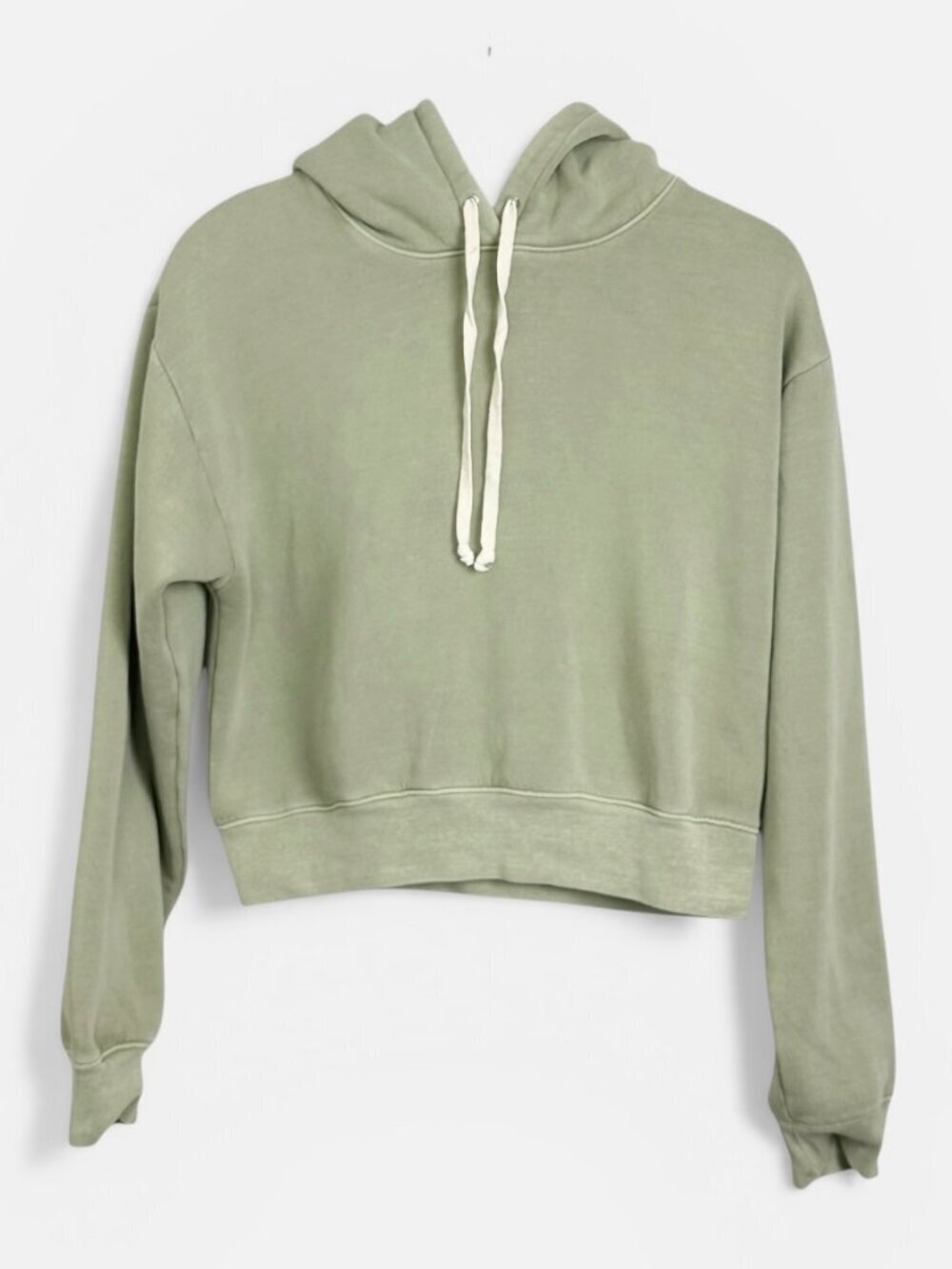 J Crew Heritage Fleece Cropped Hoodie Sage Green